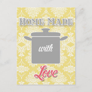 country kitchen - pot on damask floral. postcard