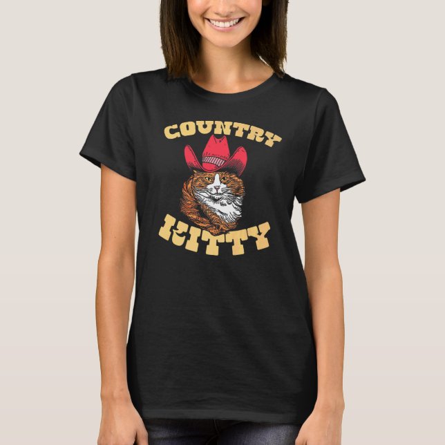 Country Kitty Country Cowgirl Cat Western Vibe T-Shirt (Front)