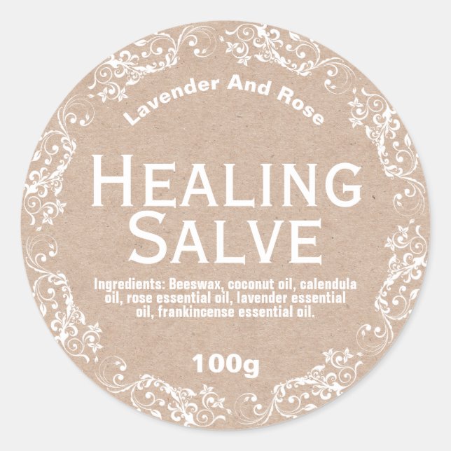 Country Kraft And Lace Herbal Balm Salve Labels (Front)
