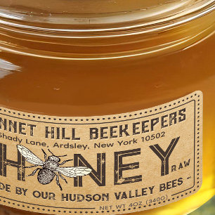 Country Kraft Grunge Farmhouse Raw Honey Label Bee