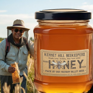 Country Kraft Grunge Farmhouse Raw Honey Label Bee