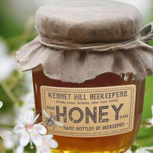 Country Kraft Grunge Farmhouse Raw Honey Label Bee