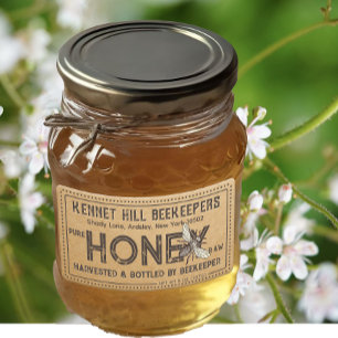 Country Kraft Grunge Farmhouse Raw Honey Label Bee