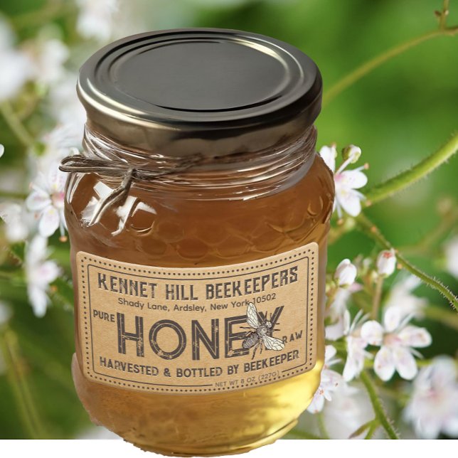 Country Kraft Grunge Farmhouse Raw Honey Label Bee (Creator Uploaded)