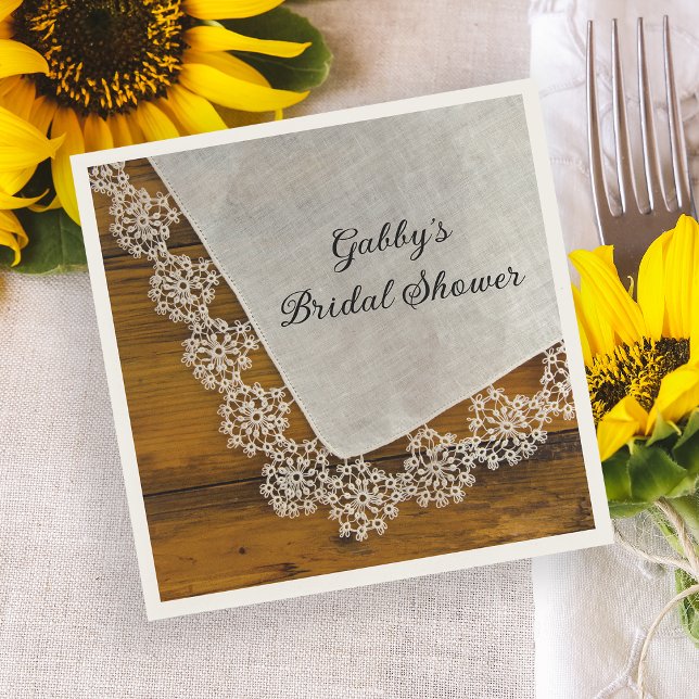 Country Lace and Barn Wood Bridal Shower Napkin (Creator Uploaded)