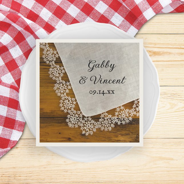 Country Lace and Barn Wood Wedding Napkin (Creator Uploaded)