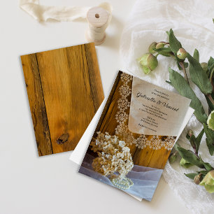 Country Lace and Flowers Barn Wedding Invitation
