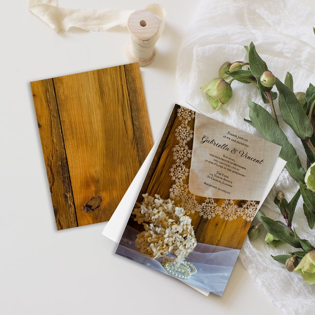 Country Lace and Flowers Barn Wedding Invitation (Creator Uploaded)