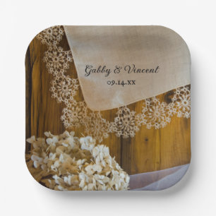 Country Lace and Flowers Barn Wedding Paper Plate
