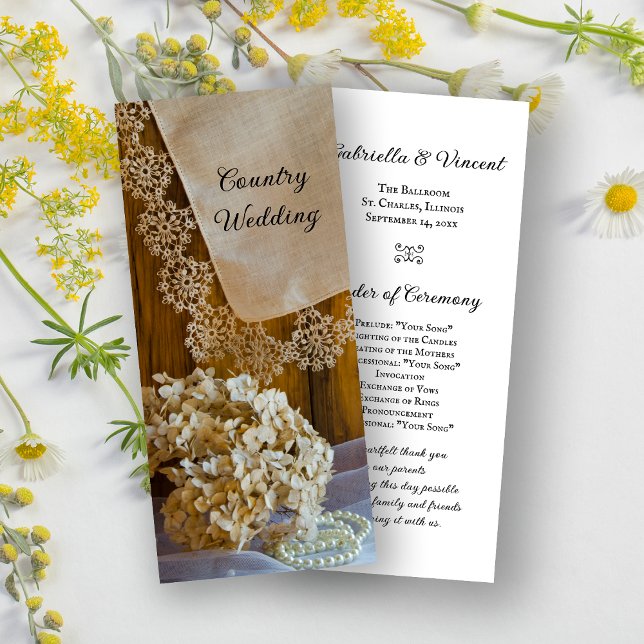 Country Lace and Flowers Barn Wedding Program (Creator Uploaded)