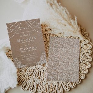 Country Lace and Kraft Wedding Invitation, Rustic Invitation