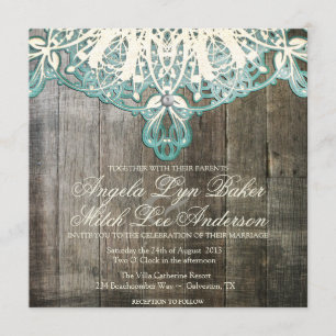 Country Lace and Wood Rustic Wedding Invitation
