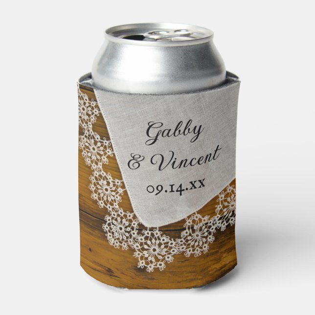 Country Lace Barn Wedding Favor Can Cooler (Can Front)