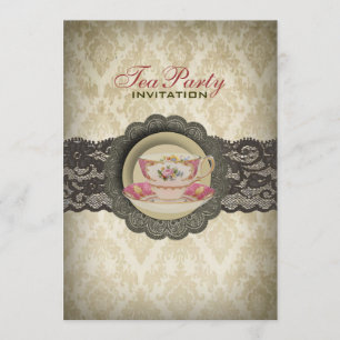 Country  lace floral teacups Bridal Tea Party Invitation