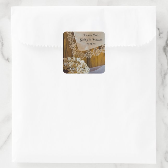 Country Lace Flowers Wedding Thank You Favour Tag (Bag)