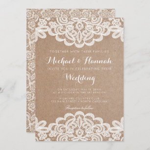 Country Lace Kraft Paper Wedding Invitation