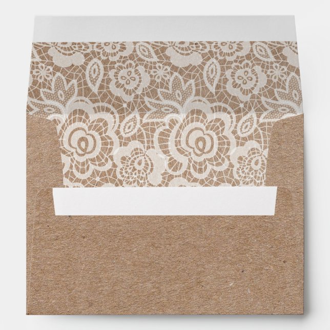Country Lace Kraft Wedding Invitation Envelopes (Back (Bottom))