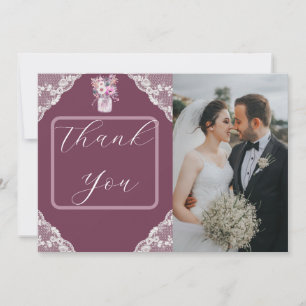 Country Lace Mason Jar Burgundy Thank You Card