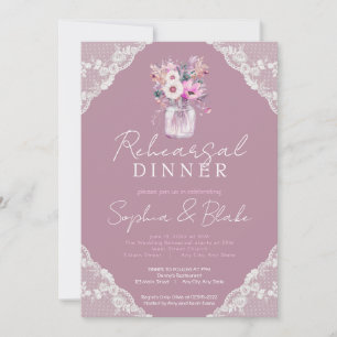 Country Lace Mason Jar Pink Rehearsal Dinner Invitation