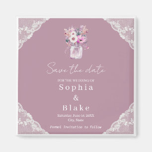 Country Lace Mason Jar Pink Save the Date Magnet