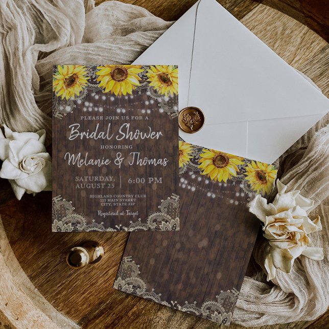 Country Lace Sunflowers Bridal Shower Invitations (Creator Uploaded)