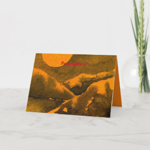 Country lake at night with hunters or harvest moon card