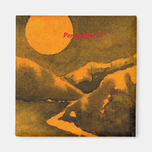 Country lake at night with hunters or harvest moon magnet