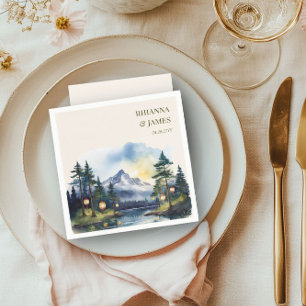 Country Lake Twilight Forest Mountain Wedding Napkin