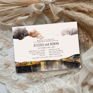 Country Lake Watercolor Wedding Rehearsal Dinner Invitation