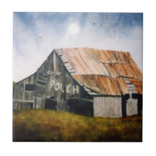 Country landscape abandoned barn tile. ceramic tile