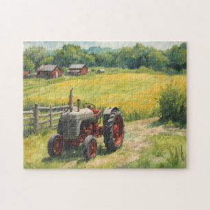 Country Landscape and Vintage Tractor Jigsaw Puzzle