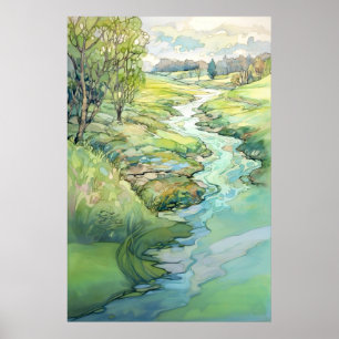 Country Landscape Watercolor Painting Poster