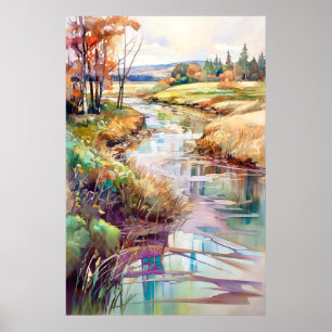 Country Landscape Watercolor Painting Poster