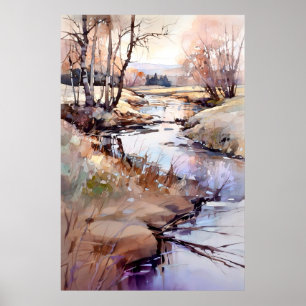 Country Landscape Watercolor Painting Poster