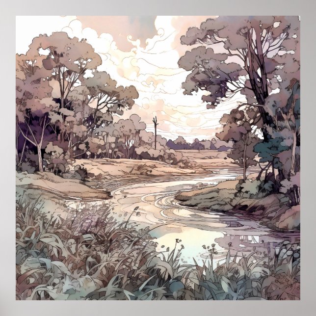 Country Landscape Watercolor  Poster (Front)