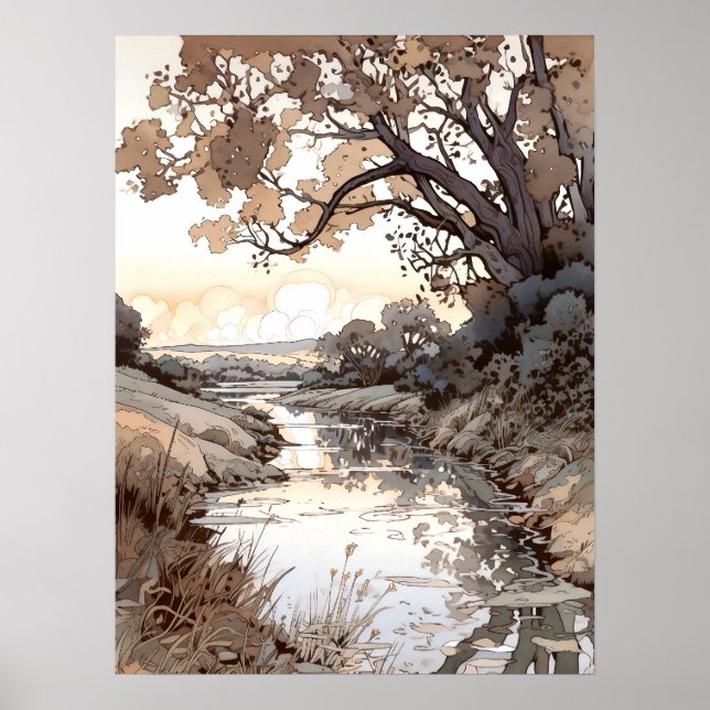 Country Landscape Watercolor  Poster (Front)