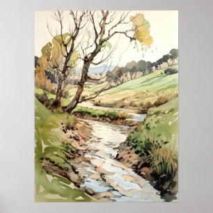 Country Landscape Watercolor  Poster