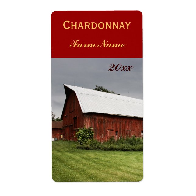 Country landscape with red barn wine bottle label (Front)