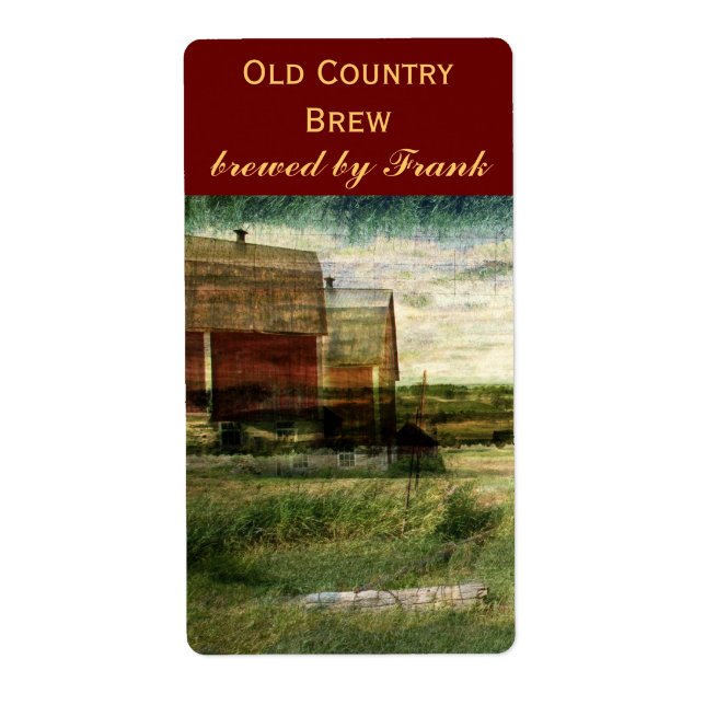 Country landscape with red barns beer bottle label (Front)