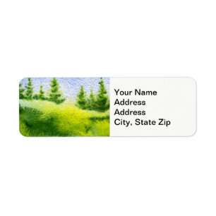 Country landscapes spring pines hills clear sky. return address label