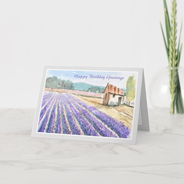 Country Lavender Field Happy Birthday Card (Front)