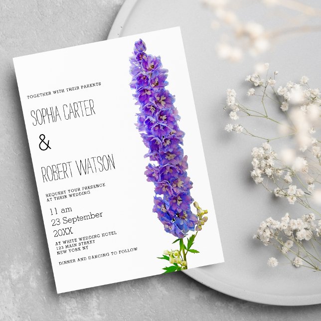 Country lavender purple delphinium flower wedding invitation (Country lavender purple delphinium flower wedding )