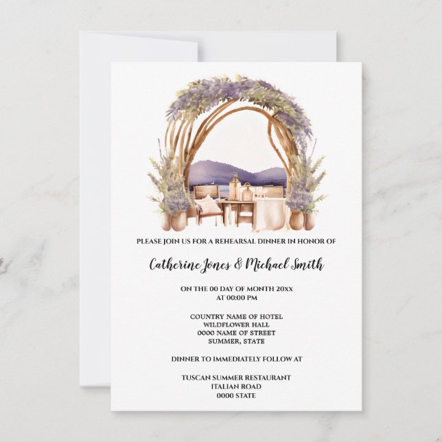 Country lavender wedding arch fine dining Tuscan  Invitation (Front)
