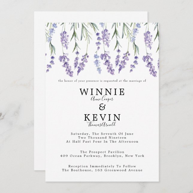 Country Lavender Wedding Invitation (Front/Back)