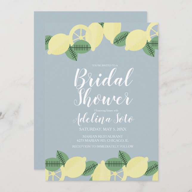 Country Lemon Boho Blush Blue Bridal Shower Invitation (Front/Back)
