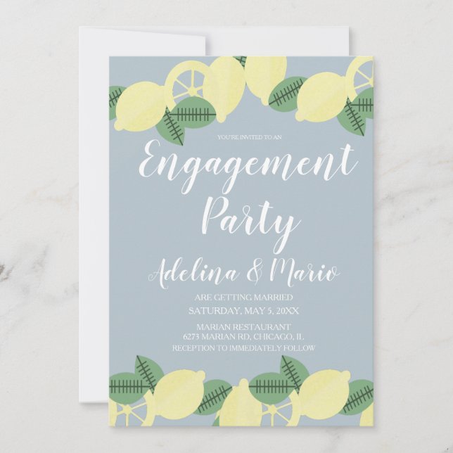 Country Lemon Boho Blush Blue Engagement Party Invitation (Front)