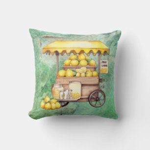 Country Lemon Cart Watercolor Cushion