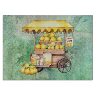 Country Lemon Cart Watercolor  Cutting Board