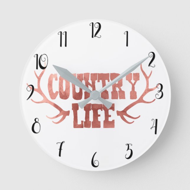 Country Life Antlers Peach Rose Gold Glam Round Clock (Front)