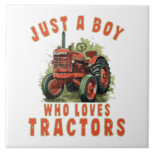 Country Life Boy who loves tractors Ceramic Tile